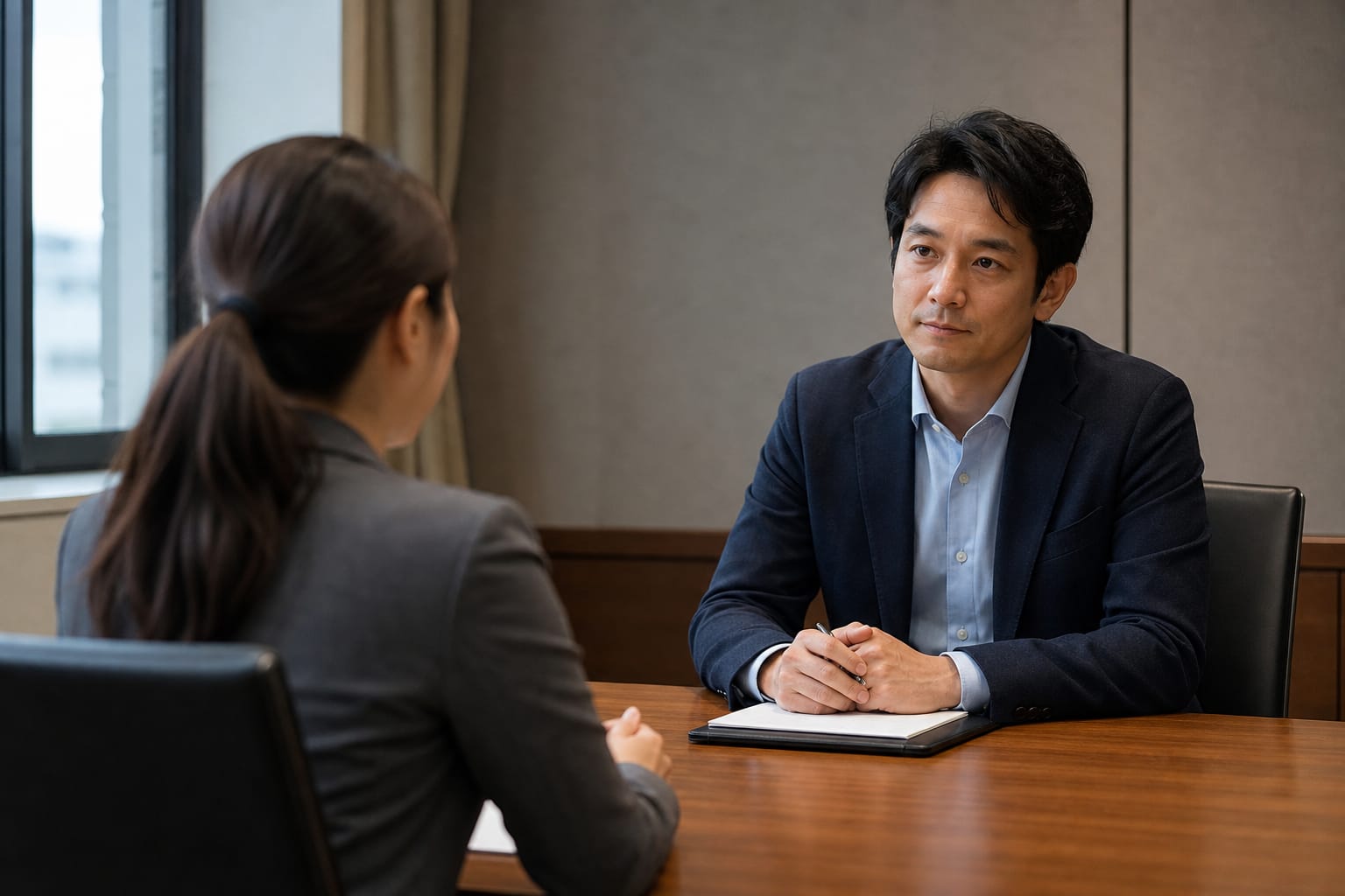 第三者面談で社員の話を聞いている様子